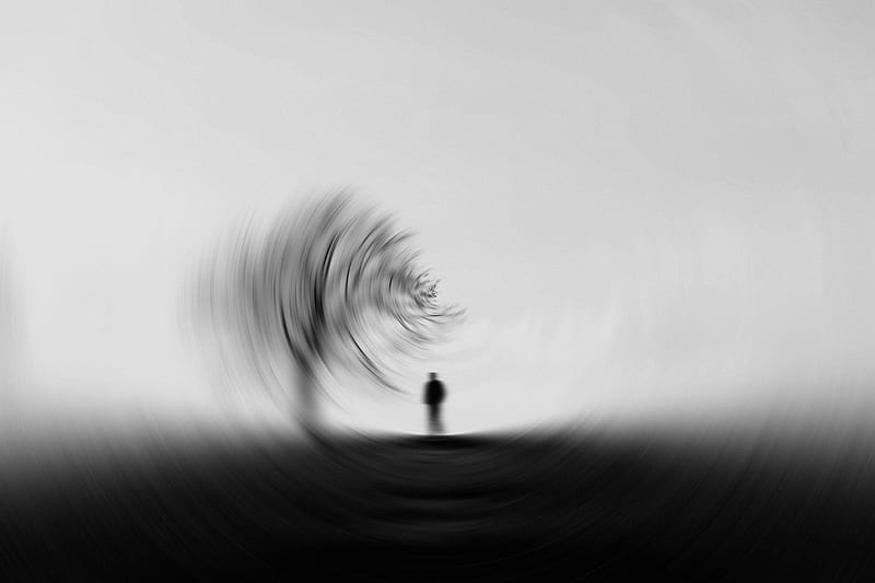 silhouette, bw, tree, blur, effect, HD wallpaper