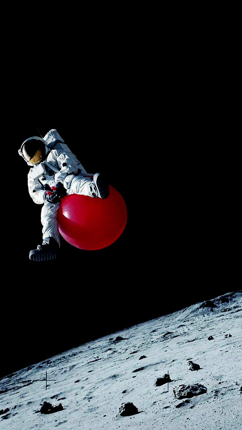 Astronaut playing, space, nasa, moon, stars, balloon, bouncing ball, galaxy, HD phone wallpaper
