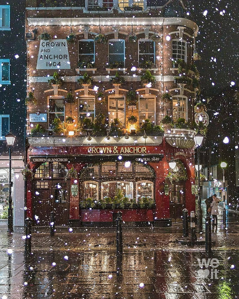 Let it snow, christmas, christmas , lights, town, HD phone wallpaper