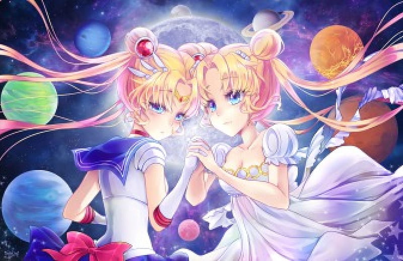 Moon Pride, pretty, space, sweet, nice, anime, sailor moon, beauty, anime girl, twins, long hair, lovely, twintail, gown, blonde, serenity, planet, dress, blond, bonito, double, twin tail, magical girl, tsukino usagi, sailormoon, usagi, female, blonde hair, twintails, usagi tsukino, twin tails, princess serenity, blond hair, tsukino, girl, HD wallpaper