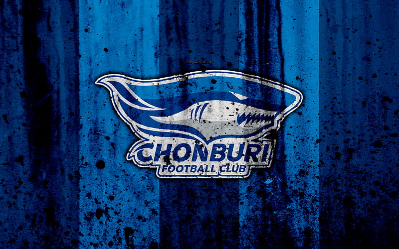 FC Chonburi, grunge, Thai League 1, soccer, art, football club, Thailand, Chonburi, logo, stone texture, Chonburi FC, HD wallpaper