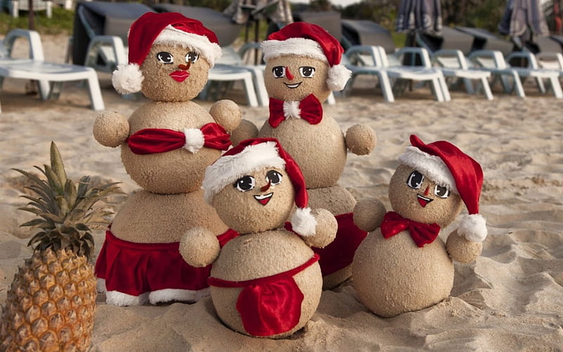 Merry Christmas, beach, Christmas, toys, sands, HD wallpaper