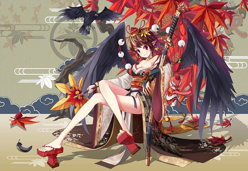 583715 anime anime girls original characters animals birds feathers  brunette tribal parrot fantasy art macaws  Rare Gallery HD Wallpapers