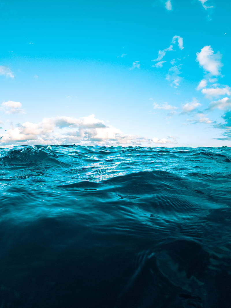 water, sea, ripples, waves, sky, blue, clouds, HD phone wallpaper