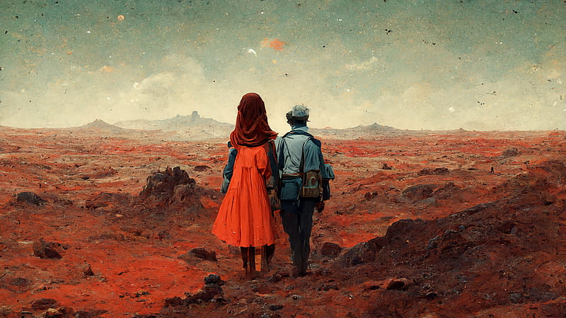 A man and his girlfriend travels to the Mars, Midjourney, HD wallpaper
