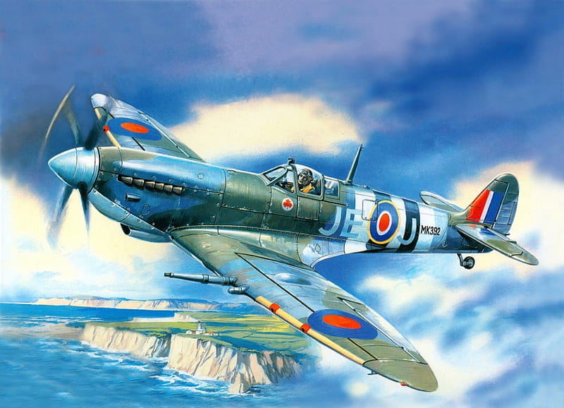 Over Dover, guerra, battle, britain, ww2, flight, military, sky, spitfire, HD wallpaper