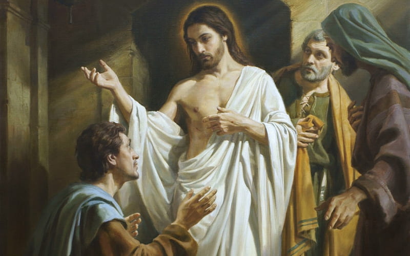 Resurrected Christ and Thomas, Christ, apostles, painting, Thomas, Jesus, HD wallpaper