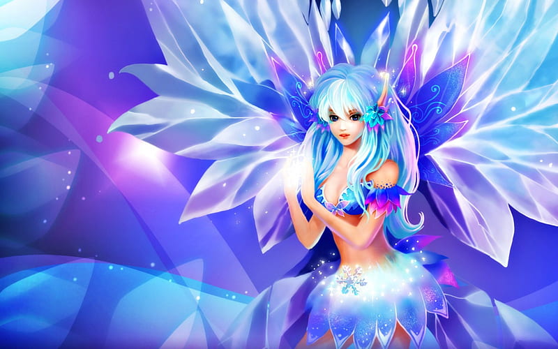 Angel, perfect world, fantasy, wings, purple, girl, game, pink, blue, HD wallpaper