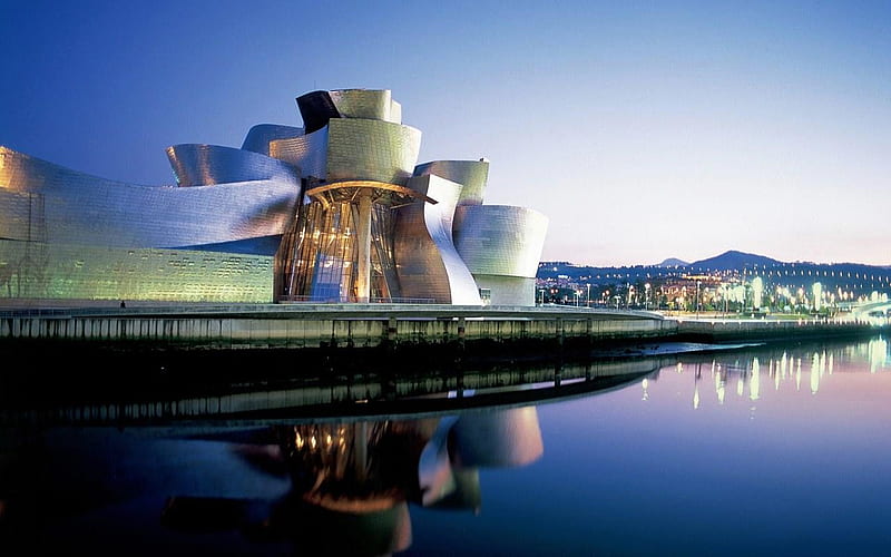 Guggenheim museum, guggenheim, modern, museum, water, HD wallpaper