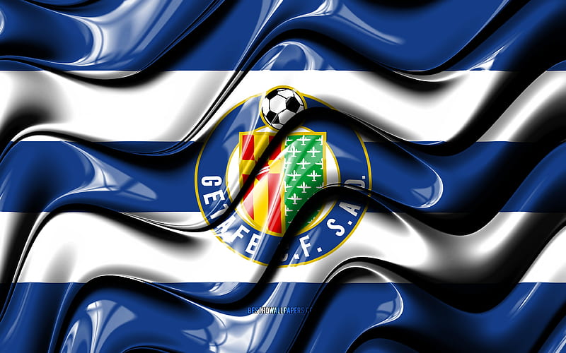 Getafe flag blue and white 3D waves, LaLiga, spanish football club, Getafe FC, football, Getafe logo, La Liga, soccer, Getafe CF, HD wallpaper