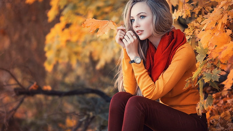 Autumn Girl, Fall, Model, Leaves, Outdoors, HD wallpaper | Peakpx