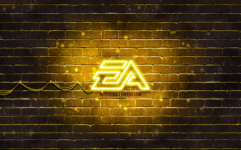 EA Games yellow logo yellow brickwall, EA Games logo, Electronic Arts, creative, EA Games neon logo, EA Games, HD wallpaper