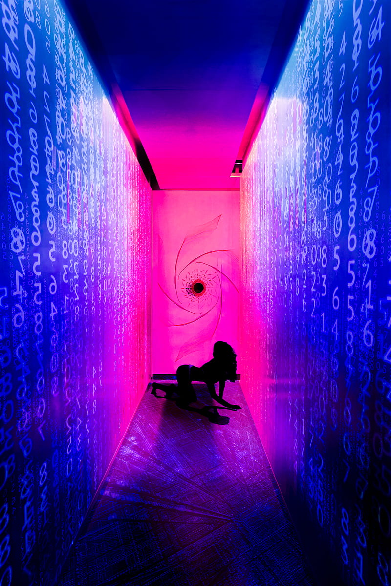 numbers, women, Synth, pink, blue, hallway, wall, HD phone wallpaper
