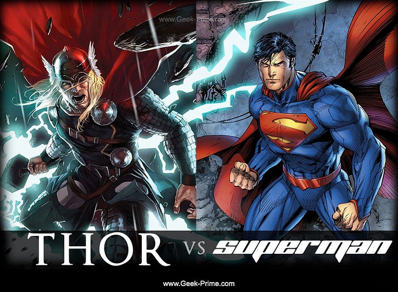 Superman vs Thor, marvel vs dc, thor, justice league vs avengers, superman, HD wallpaper