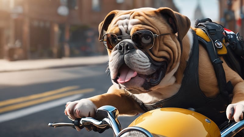 British Bulldog Riding A motorcycle, animal, motorcycle, bulldog, british, HD wallpaper