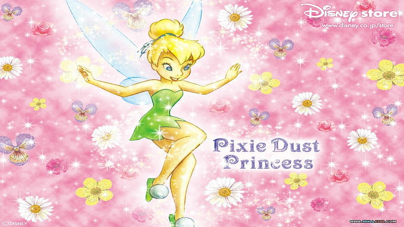 tinkerbell flying with pixie dust