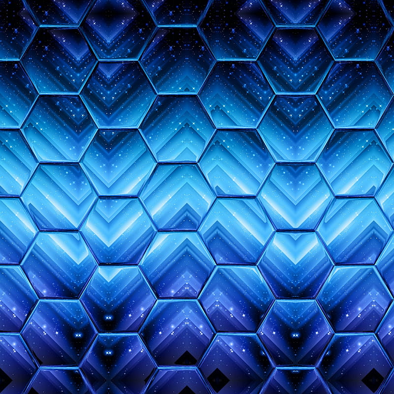 STARS CHEVRON HEX, black, blue, chevron, dark, glow, hexagon, pattern, star, HD phone wallpaper