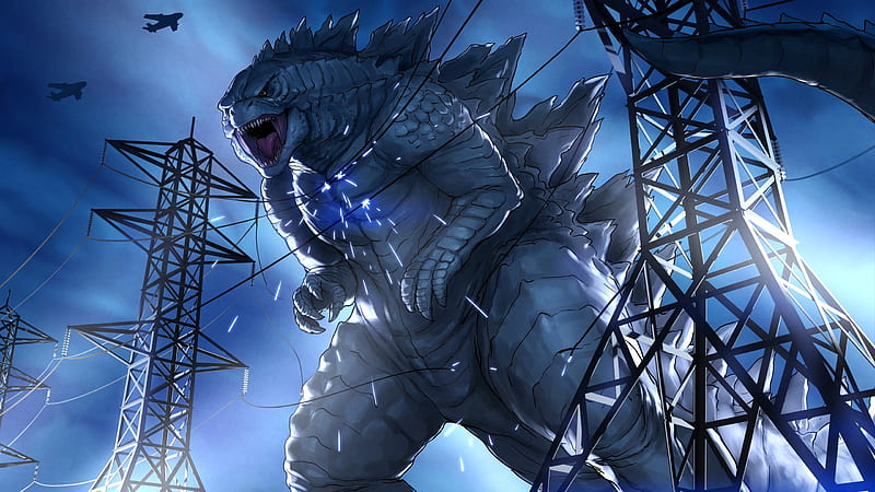 Fantasy Godzilla Is Damaging Wires Between Electric Towers Movies, HD wallpaper