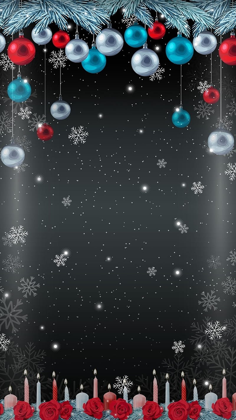 snowflakes, background, baubles, candles, edge, gris, snow, xmas, HD phone wallpaper