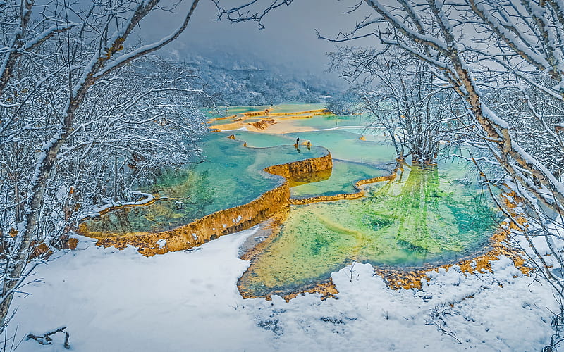 Winter Huanglong Park Sichuan 2021 Bing Theme, HD wallpaper