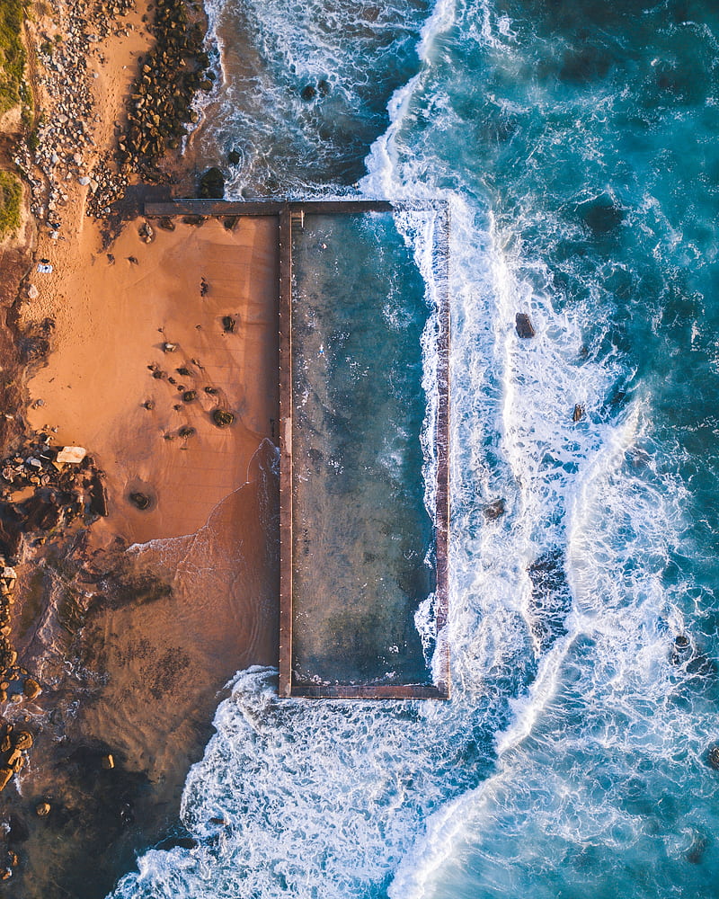 nature, water, rock, aerial view, HD phone wallpaper