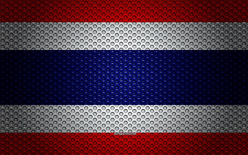 Flag of Thailand creative art, metal mesh texture, Thailand flag, national symbol, Thailand, Asia, flags of Asian countries, HD wallpaper