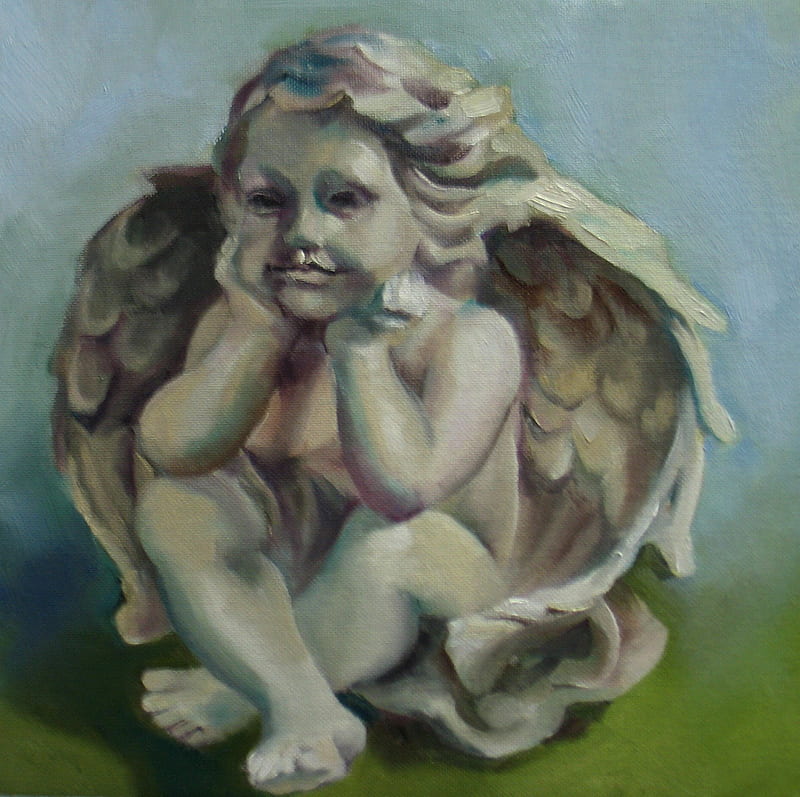 Resting Cherub, cherub, angel, HD wallpaper