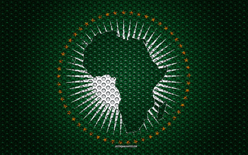 Flag of African Union creative art, metal mesh texture, African Union flag, national symbol, African Union, Africa, flags of international organizations, HD wallpaper