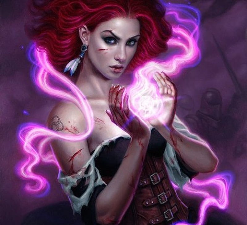 Soulborn, witch, fantasy, girl, magic, soul, pink, HD wallpaper