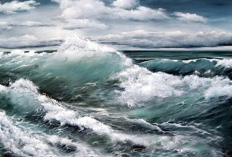 H.Denisenko. The wave of the sea, art, painting, sea, wave, h denisenko ...