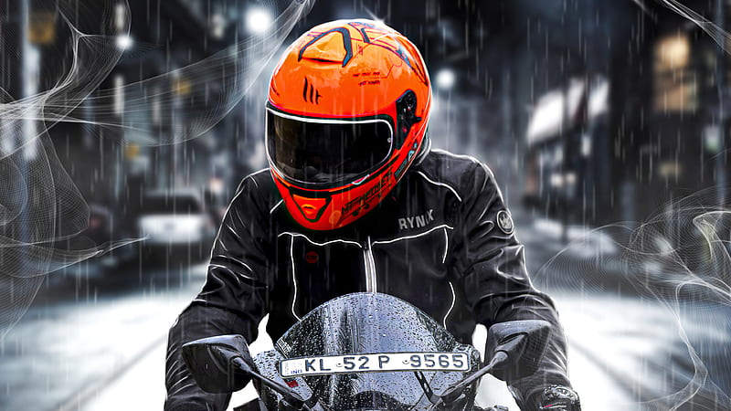 Orange Helmet Biker , yamaha, helmet, bikes, HD wallpaper