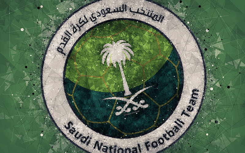 Saudi Arabia national football team geometric art, logo, green abstract background, Asian Football Confederation, Asia, emblem, Saudi Arabia, football, AFC, grunge style, creative art, HD wallpaper
