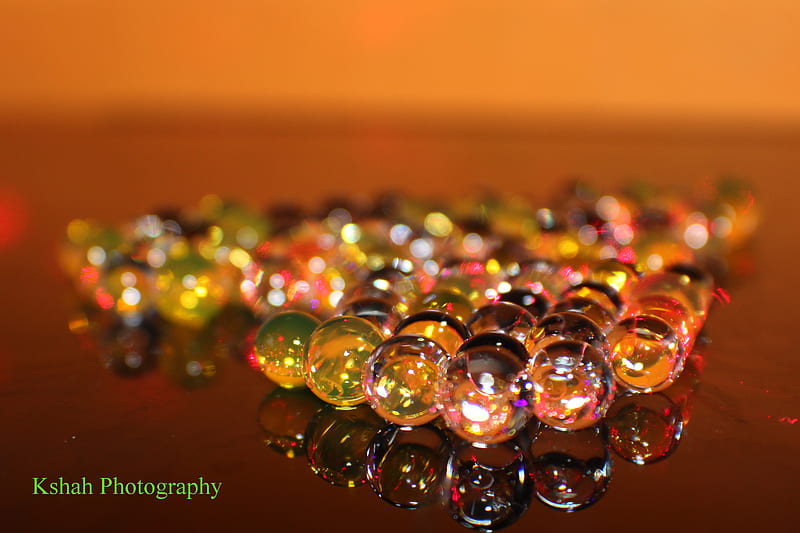 Marbles, best , creative, evening, glass, love, orange backgraound, reflection, HD wallpaper
