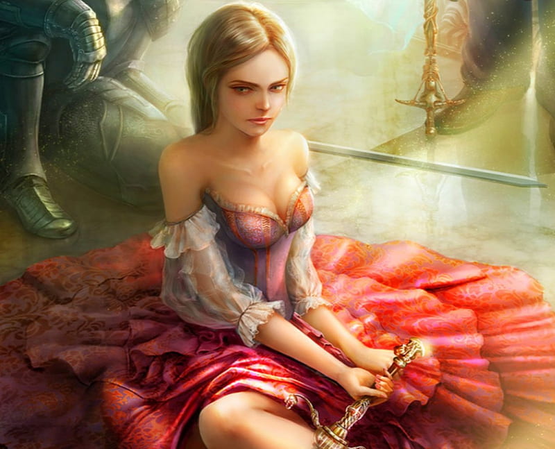 Selfish Princess, art, fantasy, woman, sword, HD wallpaper