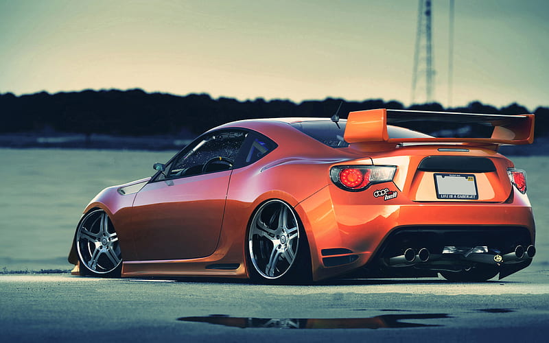 Toyota GT86, back view, tuning, orange GT86, stance, supercars, japanese cars, Toyota, HD wallpaper