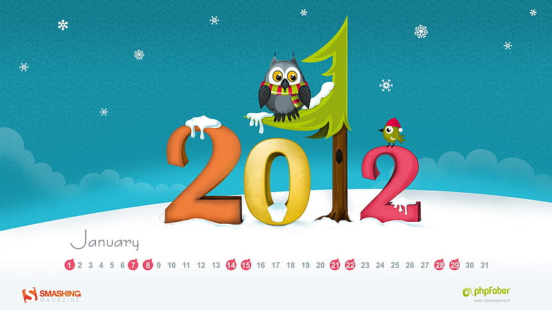 owl-January 2012 calendar themes, HD wallpaper