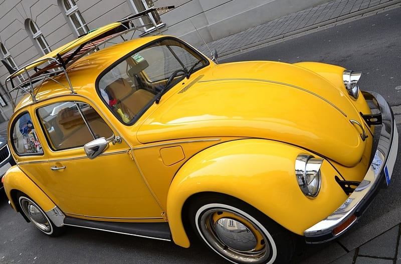 VW Beetle, Volkswagen, beetle, car, yellow, old, HD wallpaper