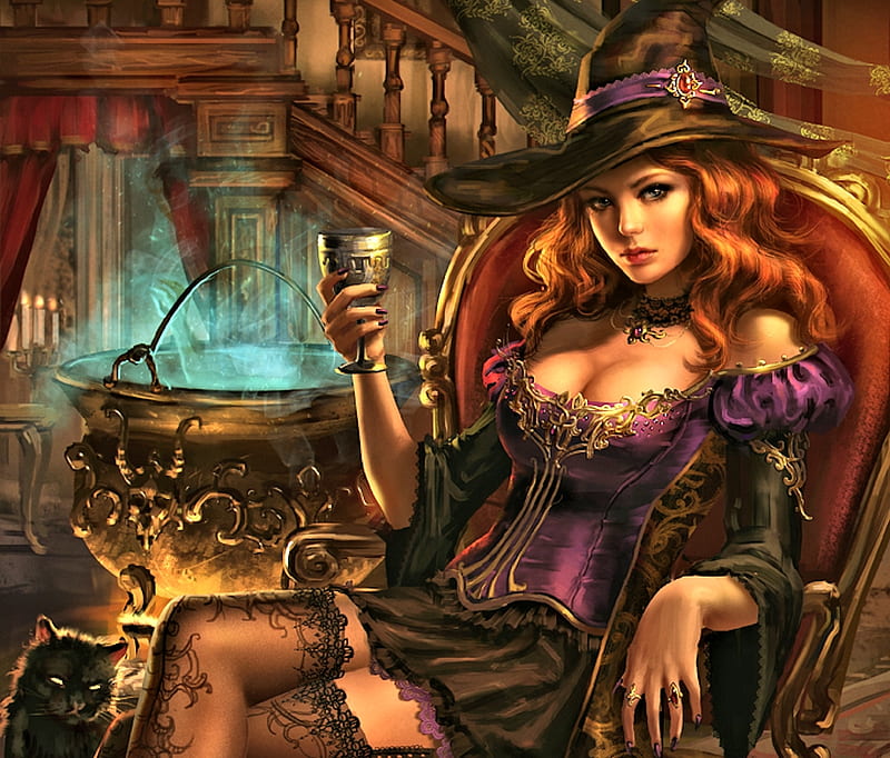 Pretty Witch, pretty, Art, Fantasy, Witch, HD wallpaper