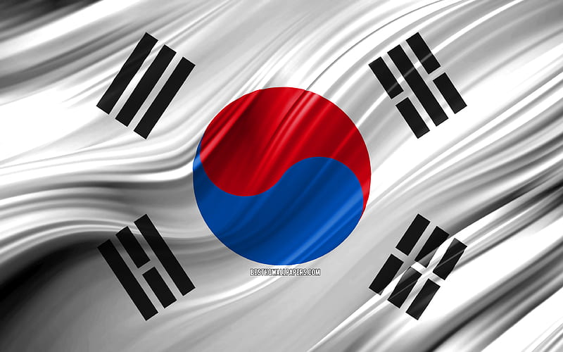 South Korean flag, Asian countries, 3D waves, Flag of South Korea, national symbols, South Korea 3D flag, art, Asia, South Korea, HD wallpaper