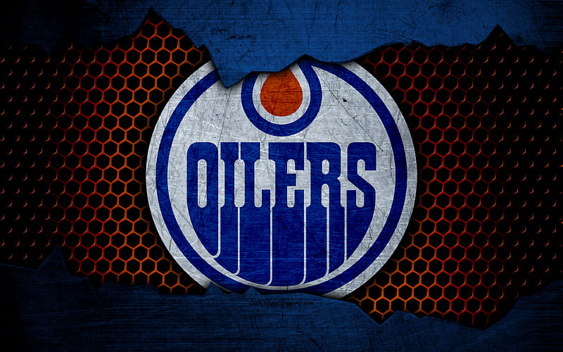 Edmonton Oilers logo, NHL, hockey, Western Conference, USA, grunge, metal texture, Pacific Division, HD wallpaper