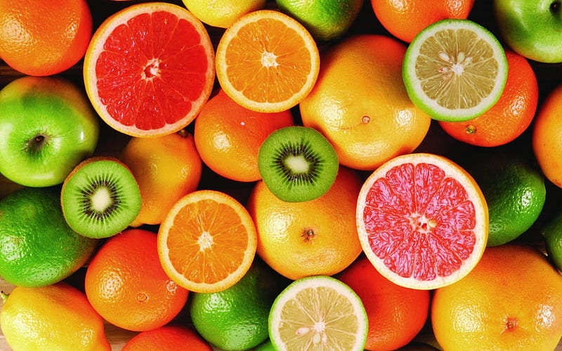 Citrus fruits, pretty, apples, oranges, lime, fruit healthy, vitamins, color, nature, lemons, gooseberries, HD wallpaper