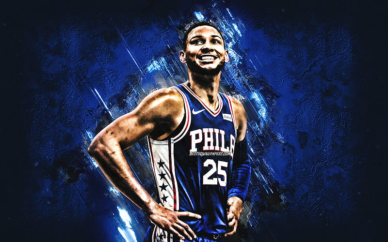 Ben Simmons, Philadelphia 76ers, Australian basketball player, portrait, NBA, blue stone background, United States, basketball, HD wallpaper