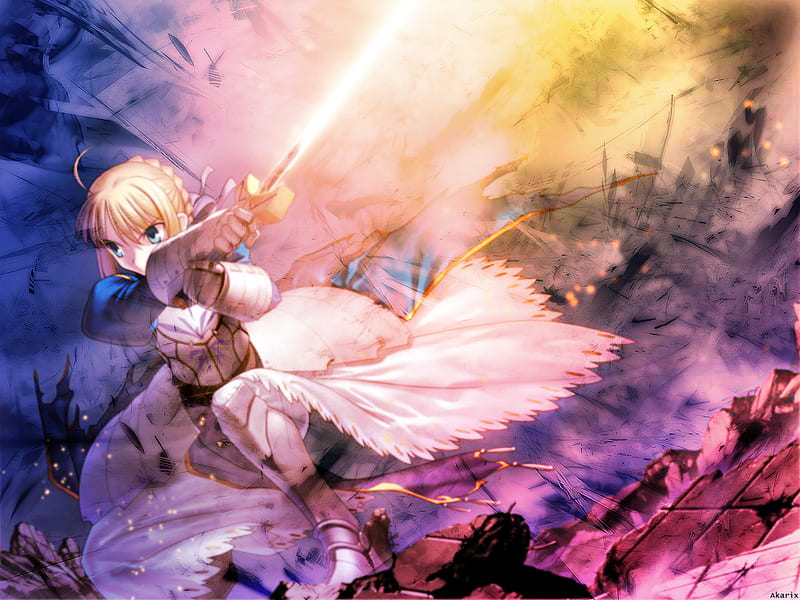 Saber, fate hollow ataraxia, servant saber, armor, anime, weapon, sword, knight, fate stay nigh, HD wallpaper