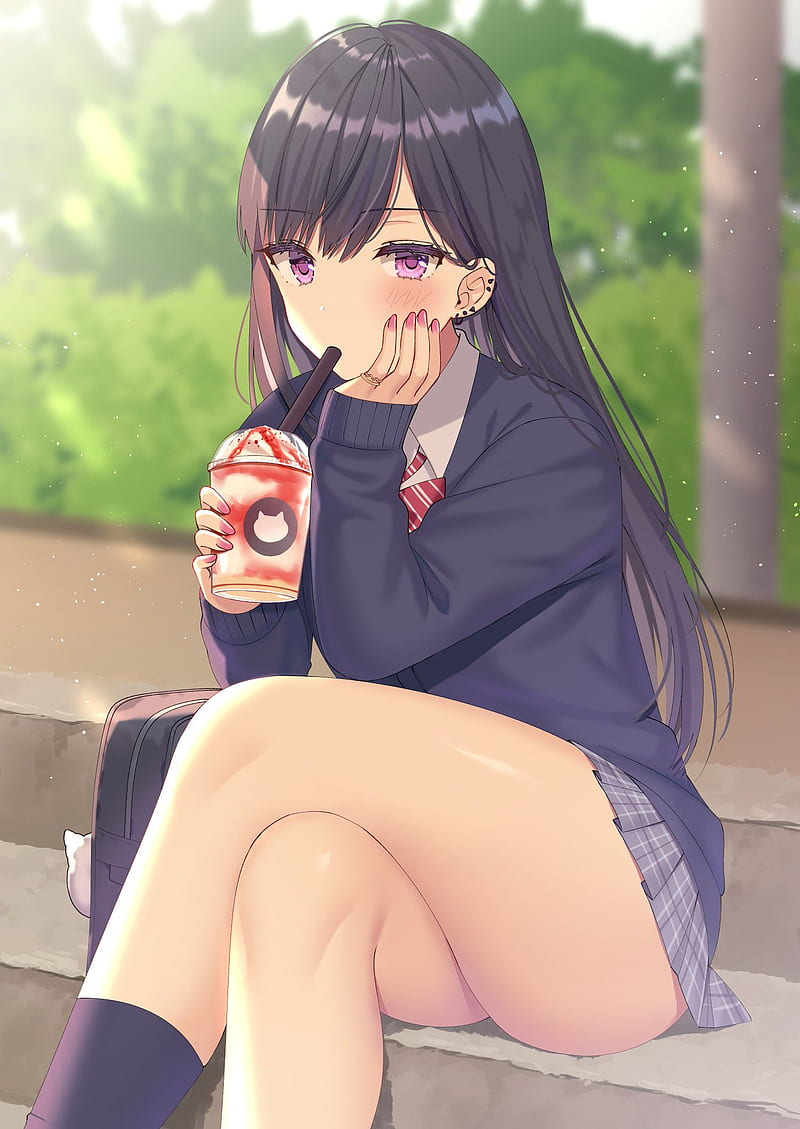 Digital Illustration Anime Girl Sitting Pose: ilustrações stock