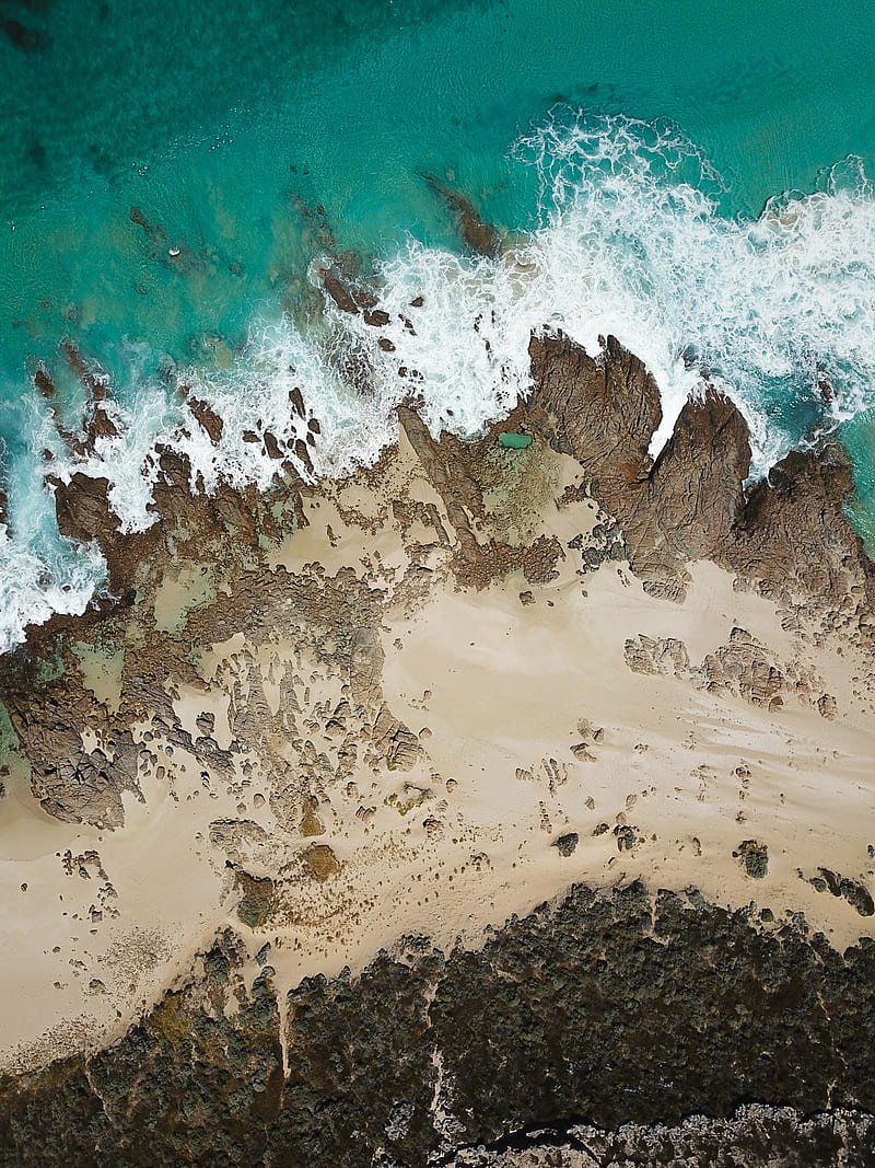 coast, aerial view, sea, surf, sand, HD phone wallpaper