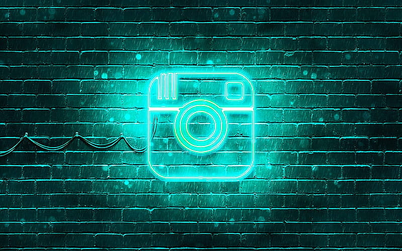 Cyan Neon Light Instagram Logo, HD wallpaper
