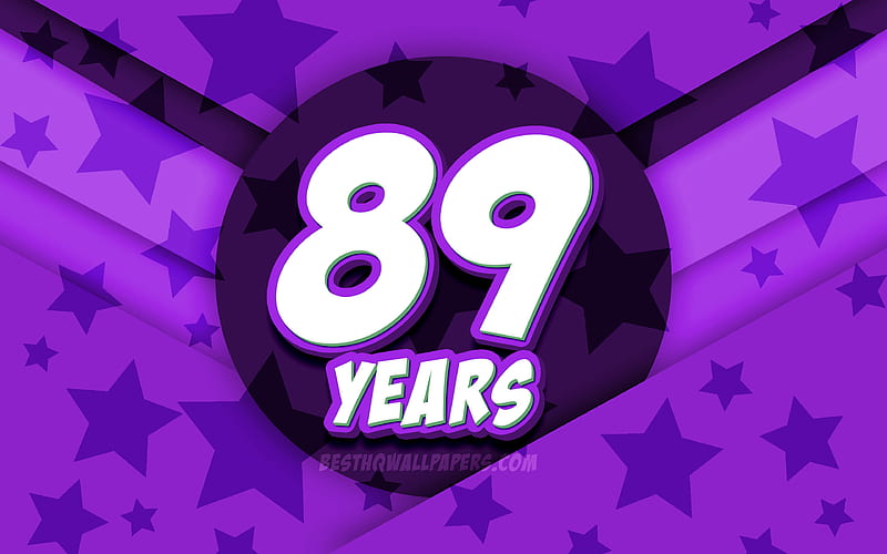 Happy 89 Years Birtay, comic 3D letters, Birtay Party, violet stars background, Happy 89th birtay, 89th Birtay Party, artwork, Birtay concept, 89th Birtay, HD wallpaper