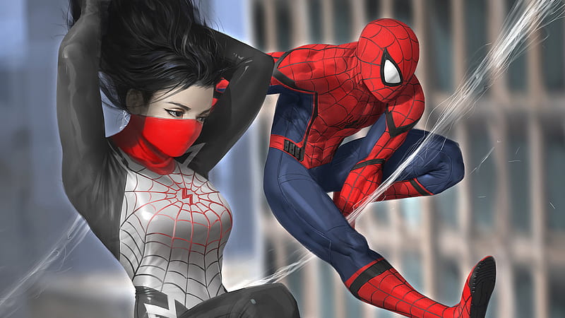 Spiderman And Silk, spiderman, gwen-stacy, silk, artwork, digital-art, artstation, superheroes, HD wallpaper
