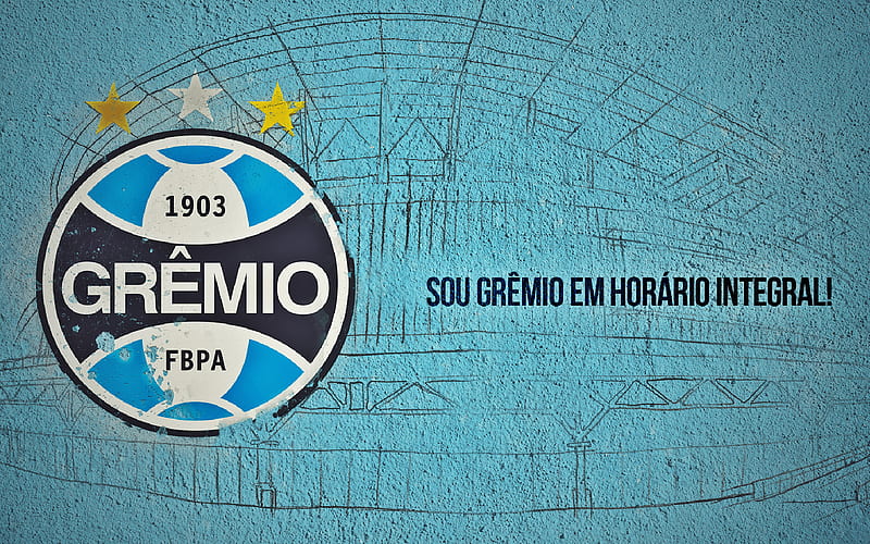 Gremio FC, wall, logo, Brazilian Serie A, football, fan art, brazilian football club, soccer, emblem, Gremio FBPA, creative, Porto Alegre, Brazil, HD wallpaper