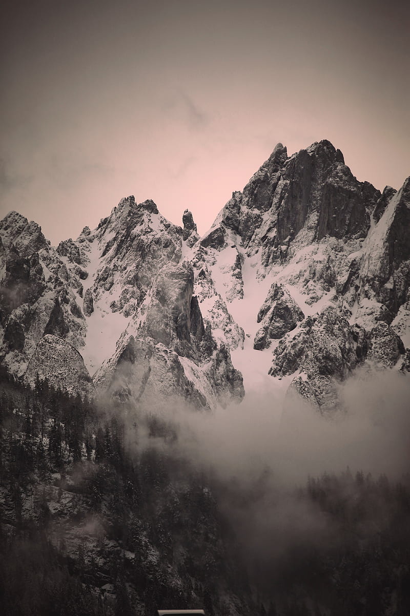 mountains, peaks, snow, clouds, HD phone wallpaper